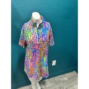 IBKUL Women's Quarter Zip Rainbow Cheetah Print Top M